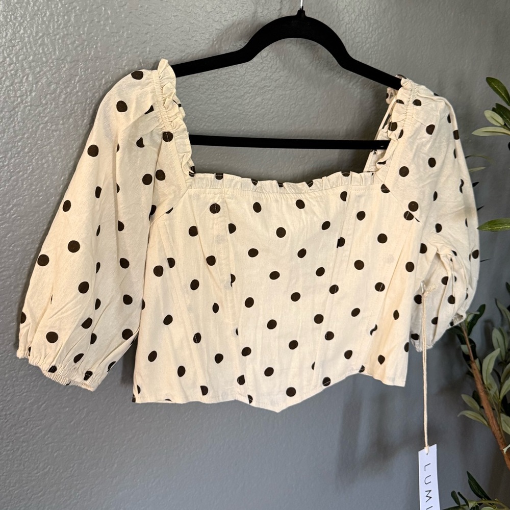 Lumiere Cream Polka Dot Corset Puff Sleeve Blouse